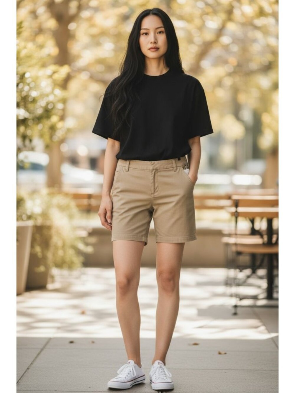 Caslon Women's Khaki Chino Shorts Size 4 Cotton Blend Made In Bangladesh